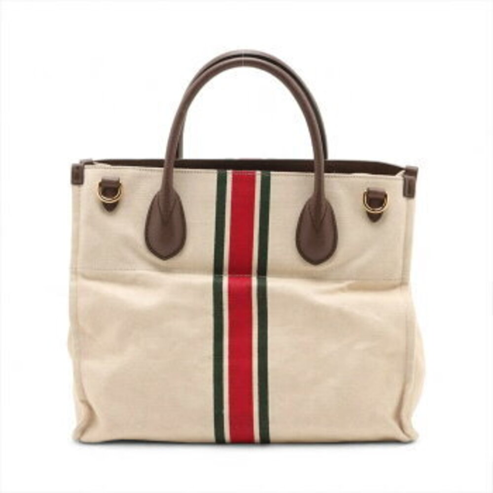 Gucci Line Foldable Bag Shoulder Tote Canvas Sherry